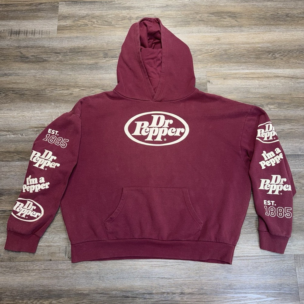 Dr Pepper Pullover Hoodie Mens XL Maroon Classic White Oval Logo "I'm a Pepper"